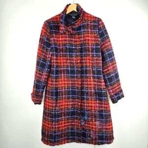DESIGUAL Red Purple Wool Tweed Love Embroidered Snap Button Up Coat Size 42